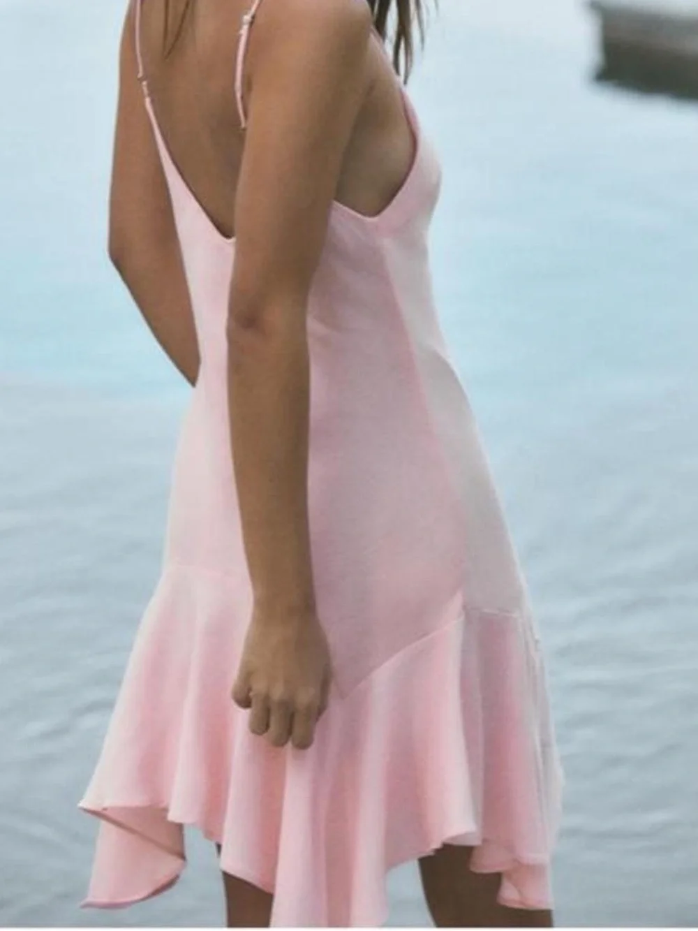 Zara Light Pink Slip Mini Dress with Flared Hem